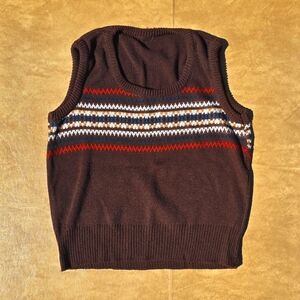 Brown Knit Sweater Vest with Pattern 70s small / medium